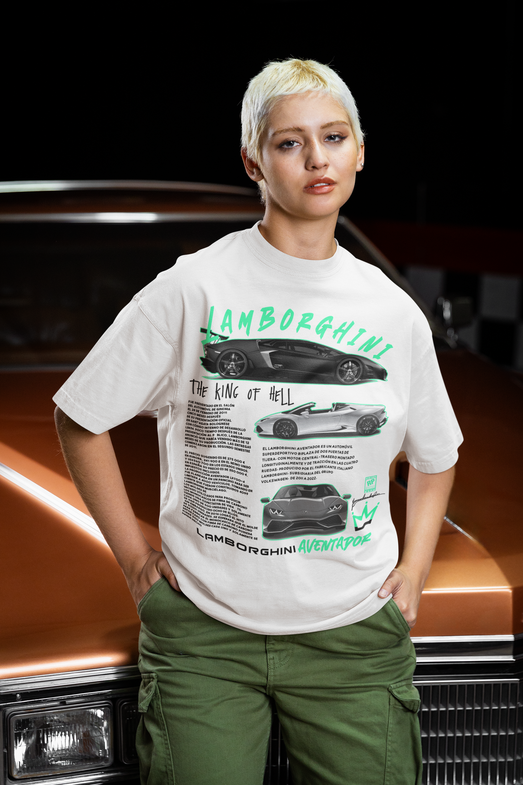 King of Hell Lamborghini, Oversized Unisex Graphic Heavyweight Tee