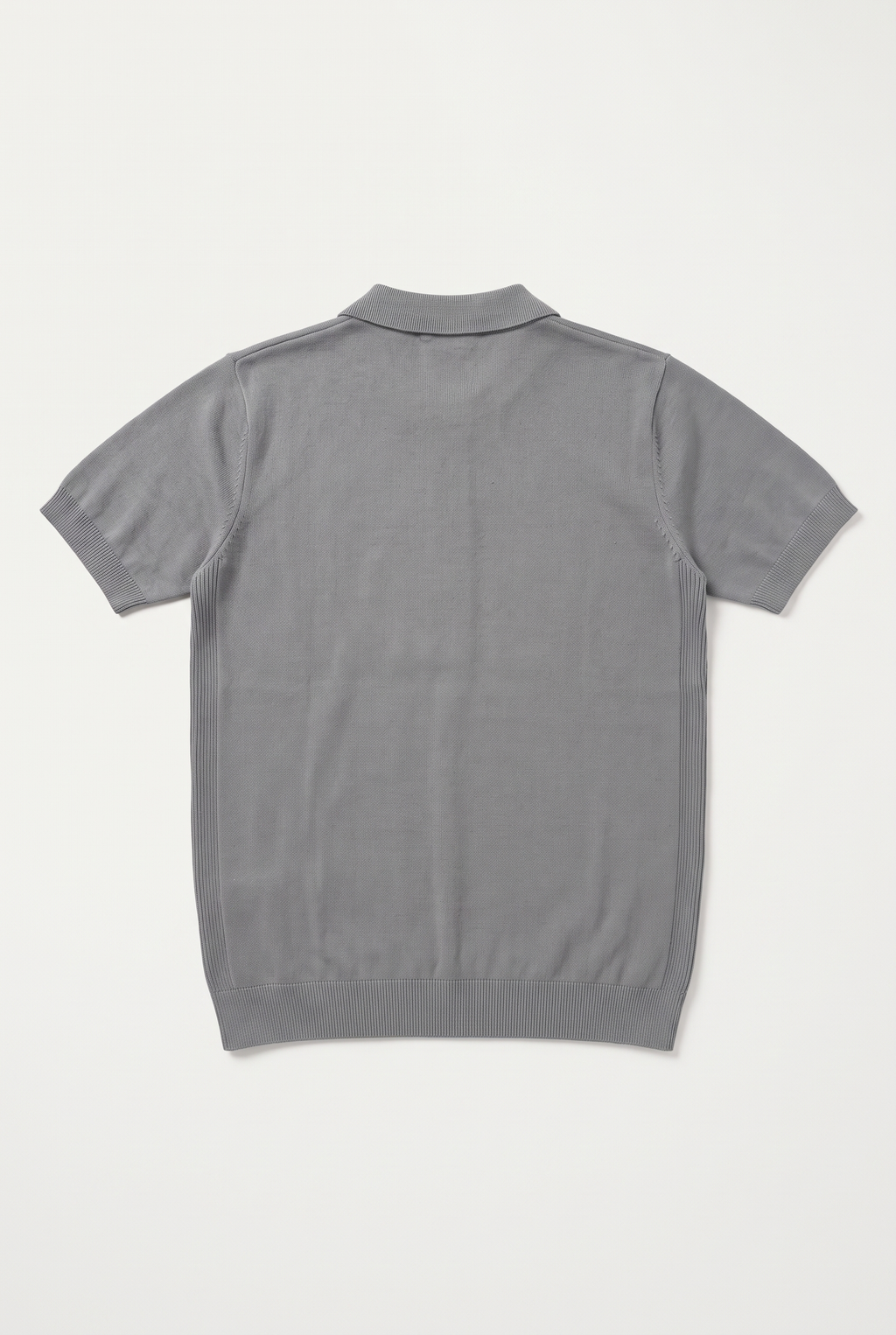 Waffle Textured Zip Knit Polo – Cool Grey — back lay-flat