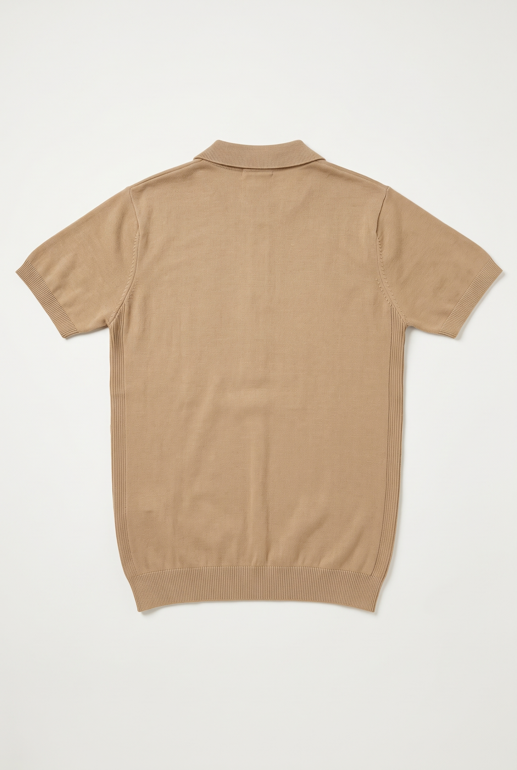 Camel Ribbed Zip Knit Polo — back lay-flat