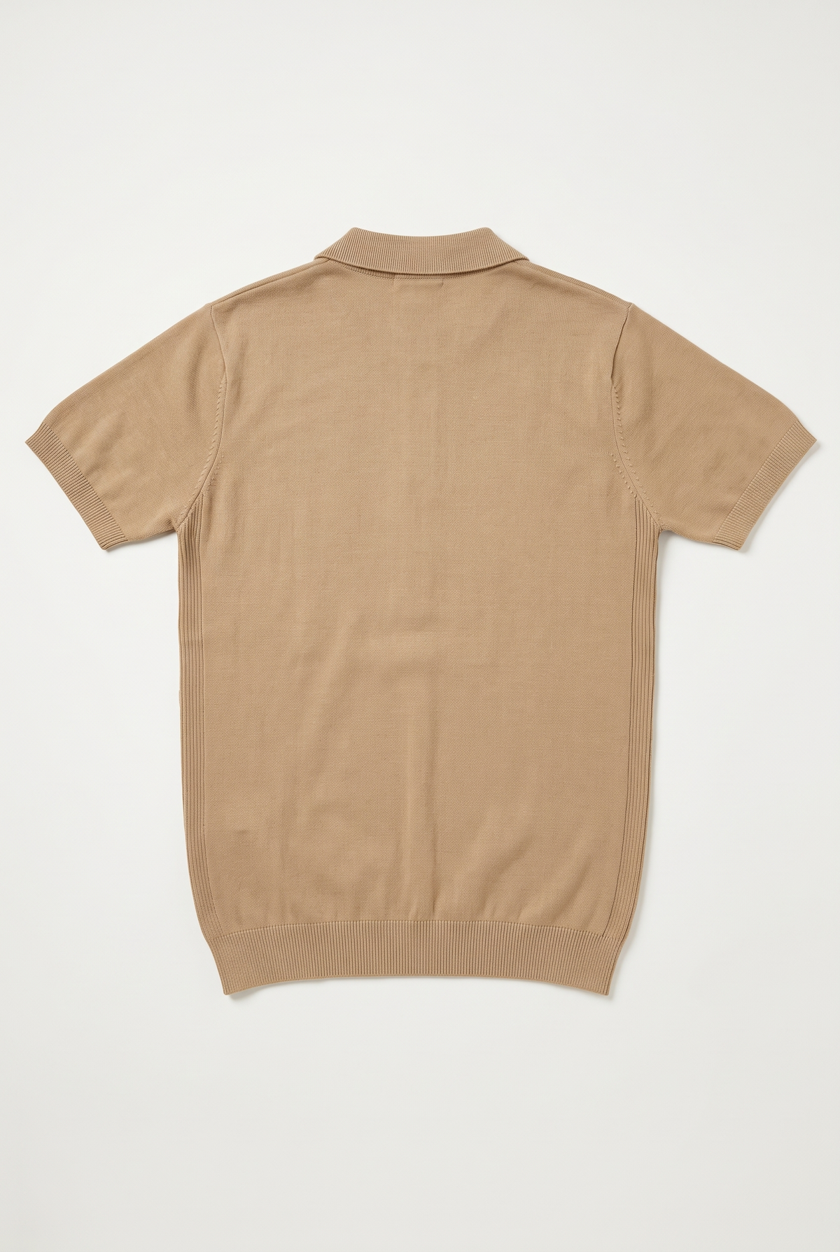 Camel Ribbed Zip Knit Polo — back lay-flat