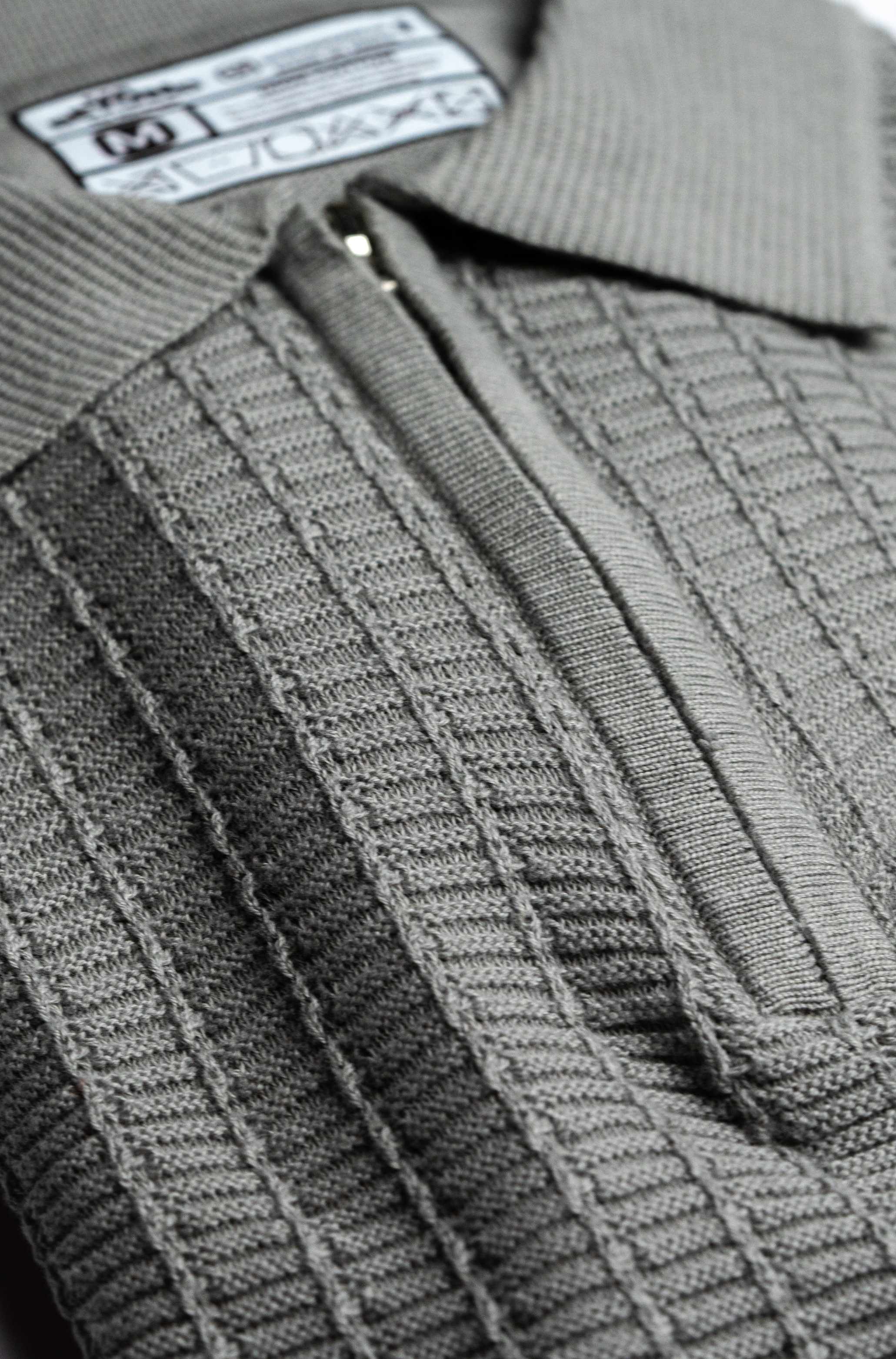 Waffle Textured Zip knit Polo – Cool Grey