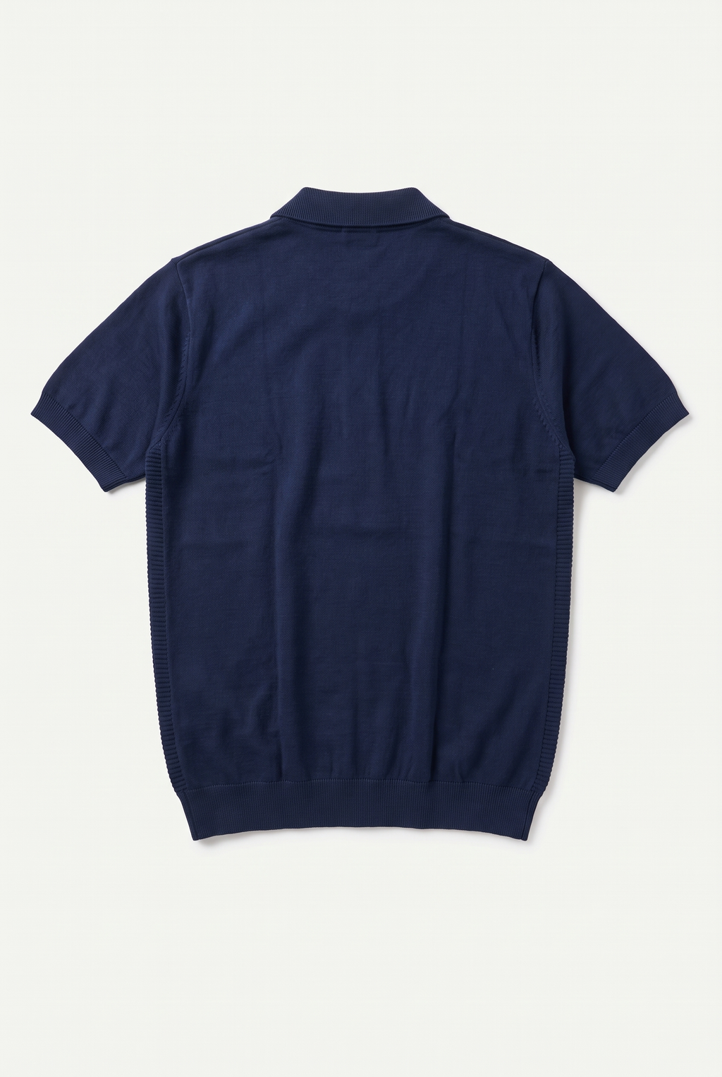 Navy Blue Textured Zip Knit Polo — back lay-flat