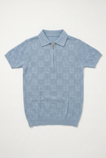 Knitted Polo T Shirt - Light Blue — front lay-flat
