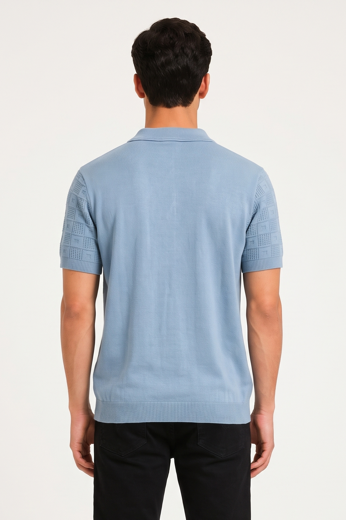 Knitted Polo T Shirt - Light Blue — model back