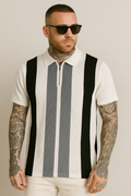 Monochrome Vertical Stripe Zip Knit Polo