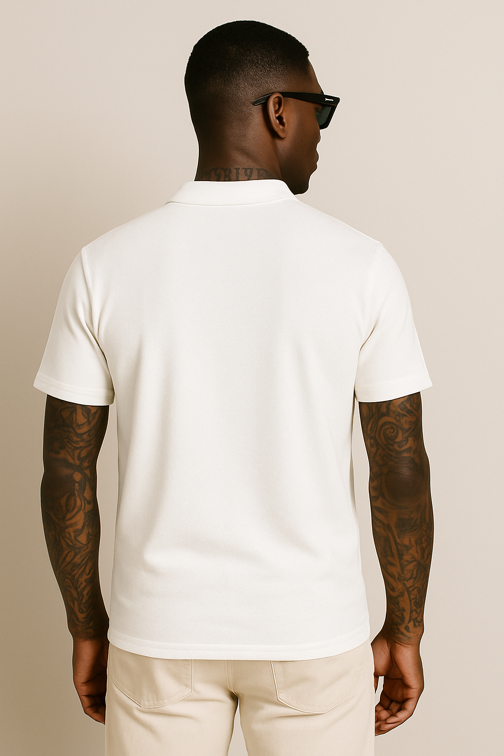 Cream Textured Knit Button-Up Polo Shirt