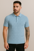 Sky Blue Waffle-Texture Knit Polo