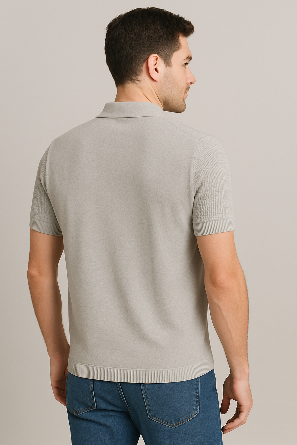 Waffle Textured Zip knit Polo – Cool Grey