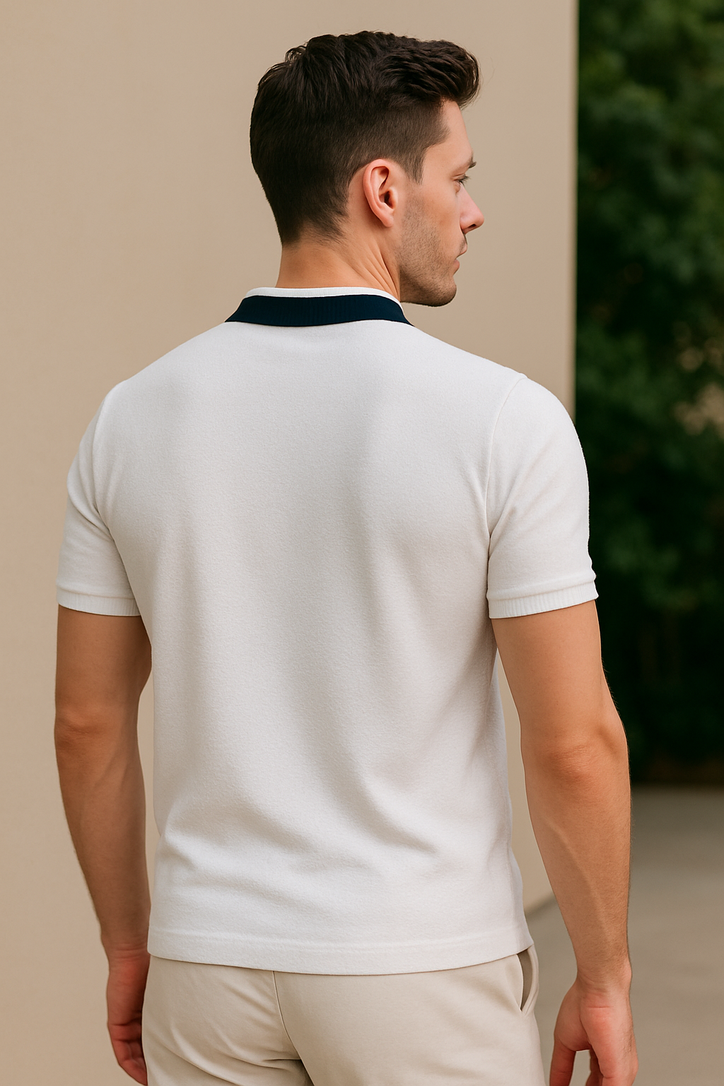 Colorblock Zip Knit Polo Shirt – Ivory/Navy/Blue/Green