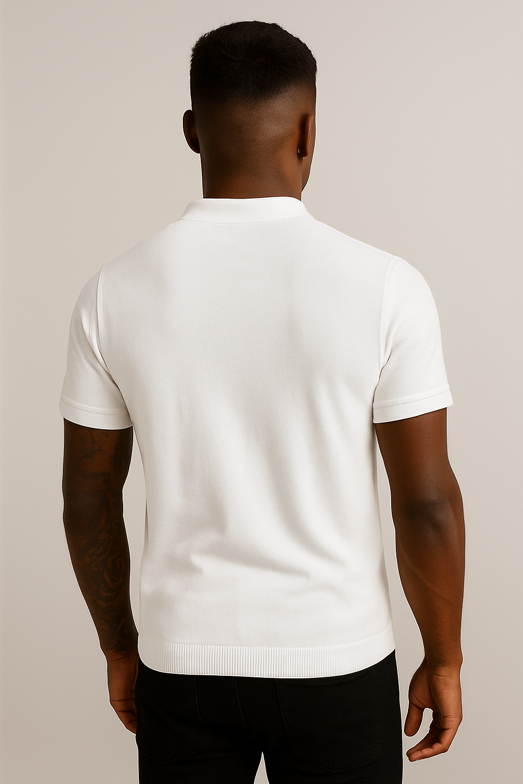 Classic White Textured Knit Polo Shirt