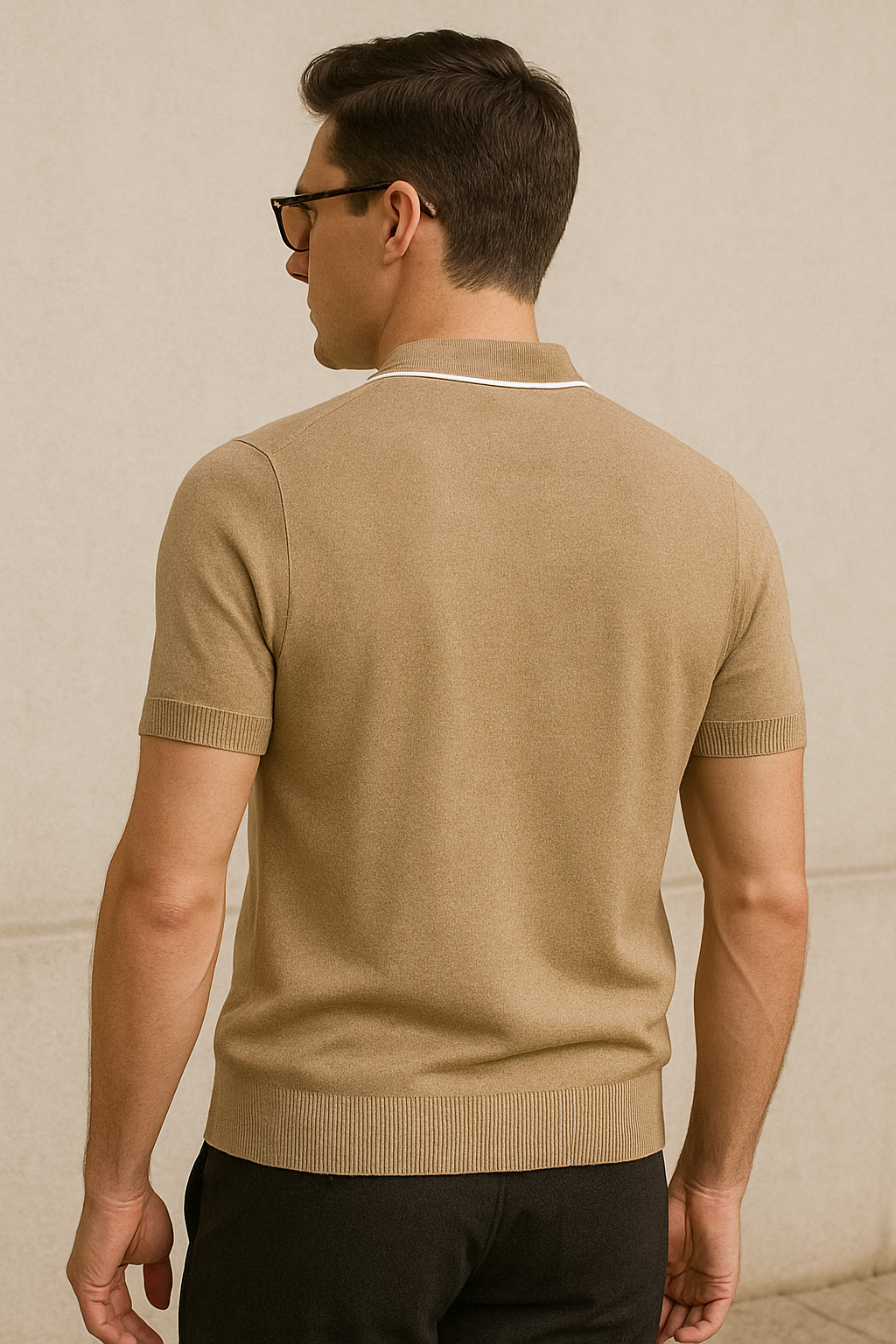 Havana Zip Knit Polo - Sandstone Beige
