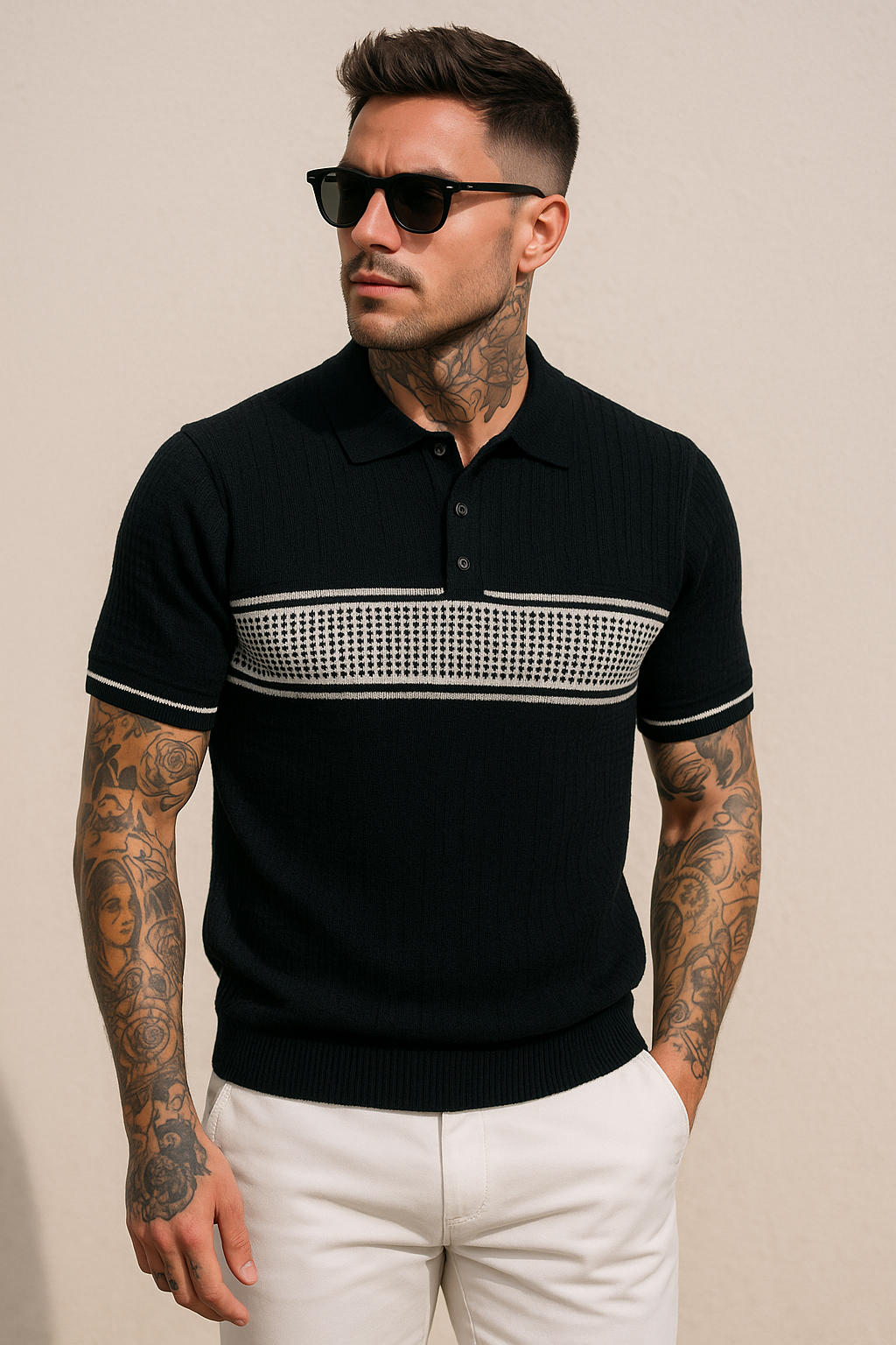 Monaco Textured Knit Polo - Midnight Black
