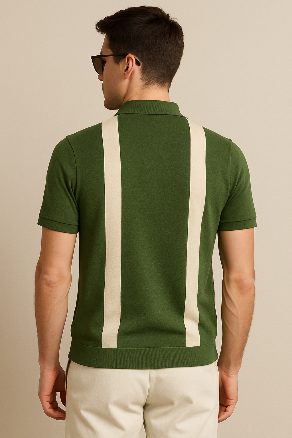 Retro Stride Knit Polo - Olive Cream