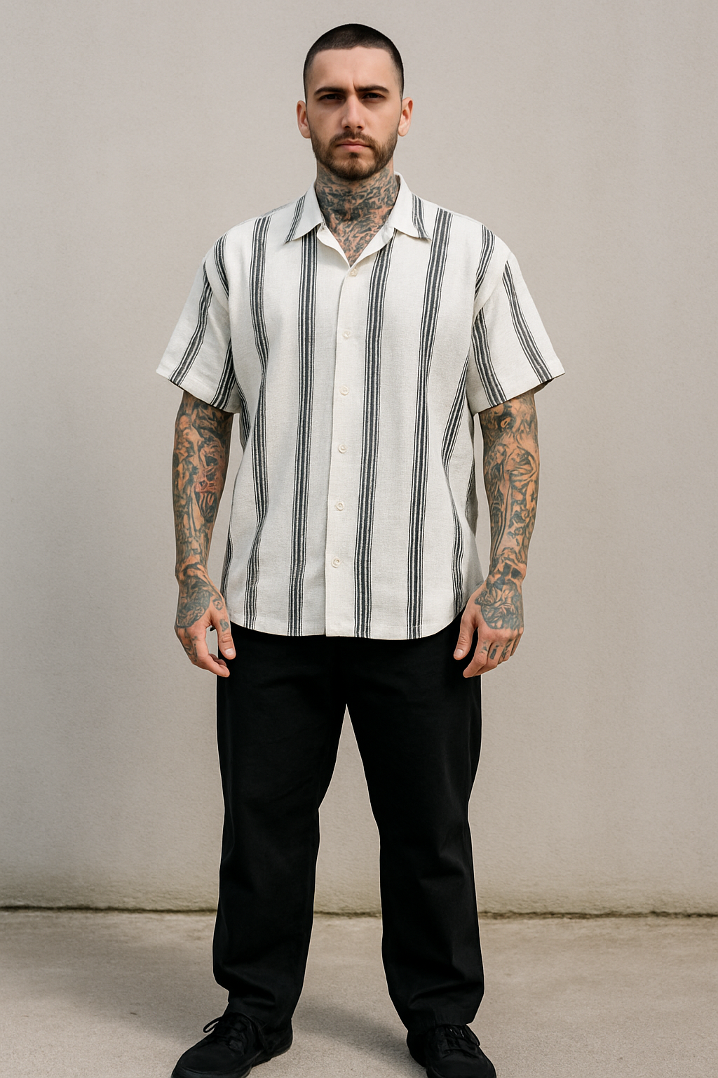 Monochrome Vertical Stripe Textured Shirt