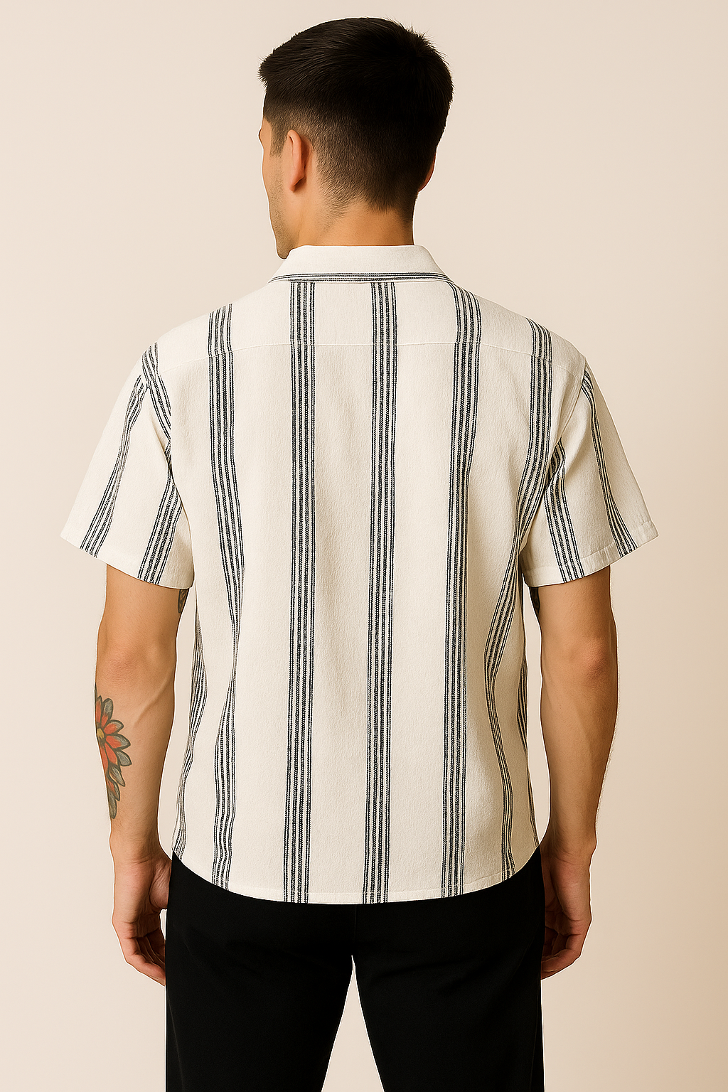 Monochrome Vertical Stripe Textured Shirt