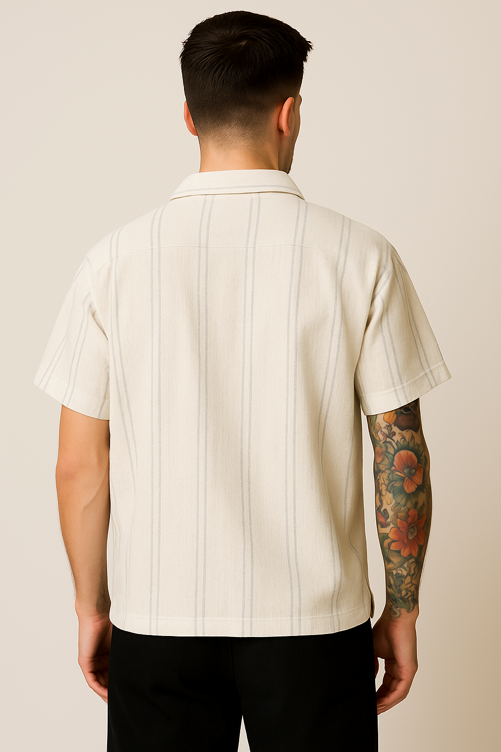 Ivory Pinstripe Cuban Collar Shirt