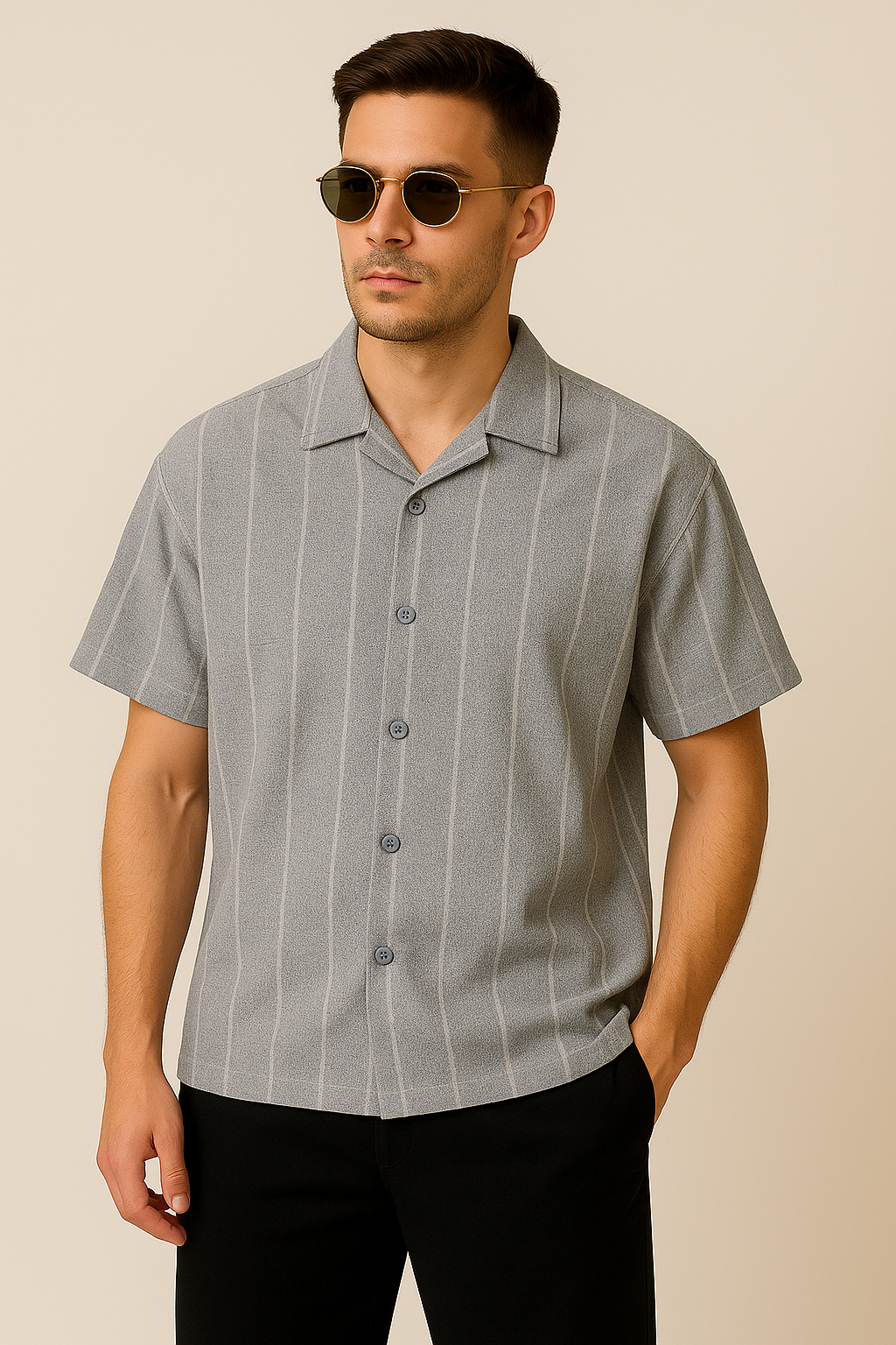 Classic Grey Cuban Collar Shirt