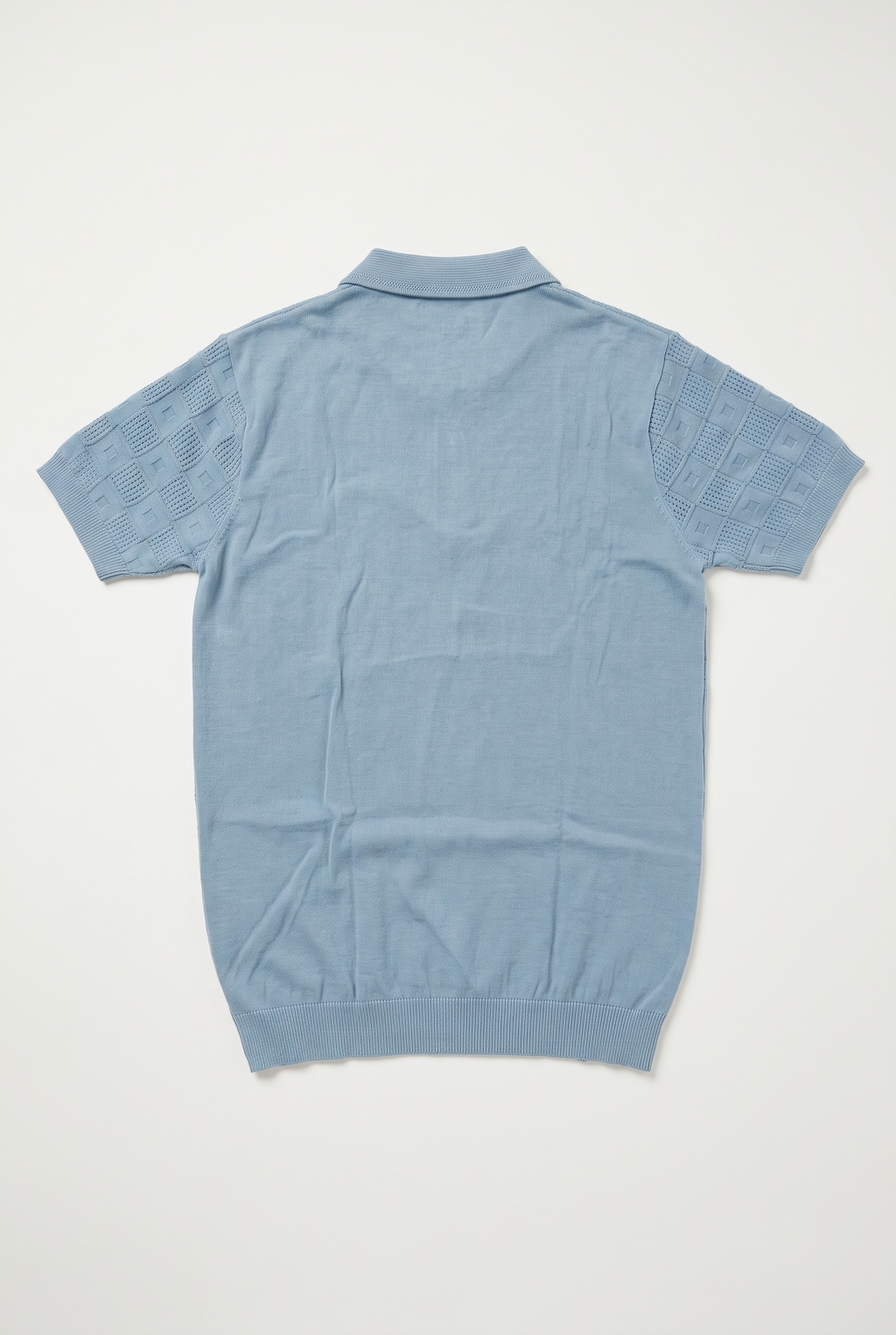 Knitted Polo T Shirt - Light Blue — back lay-flat