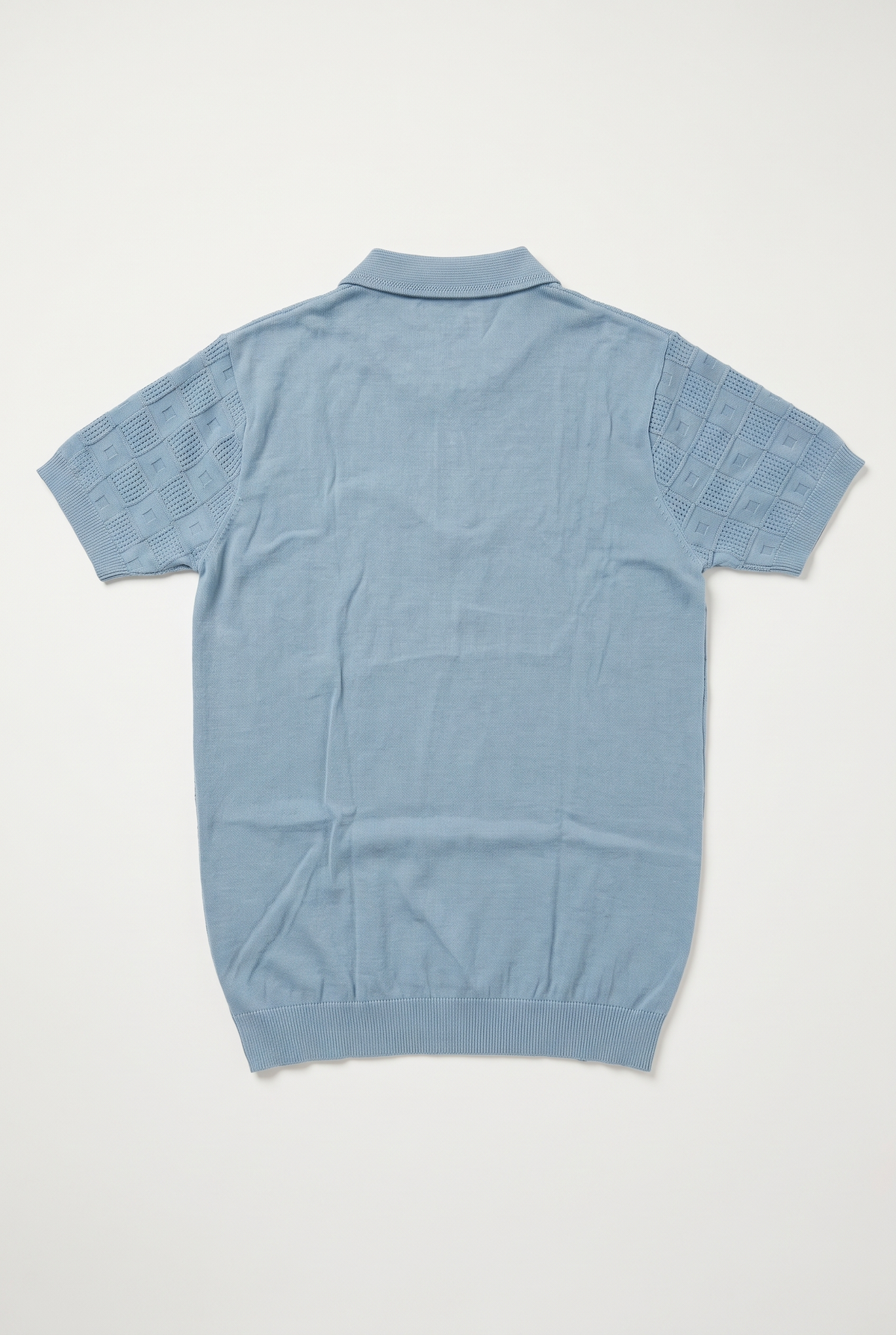 Knitted Polo T Shirt - Light Blue — back lay-flat