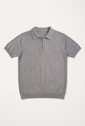 Waffle Textured Zip Knit Polo – Cool Grey — front lay-flat