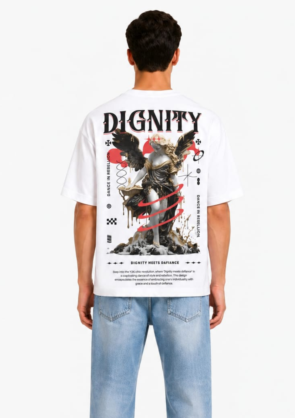DIGNITY meets DAFIANCE oversized tee - male model back print