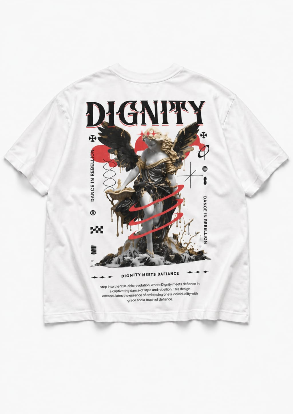 DIGNITY meets DAFIANCE oversized tee - flat lay back print