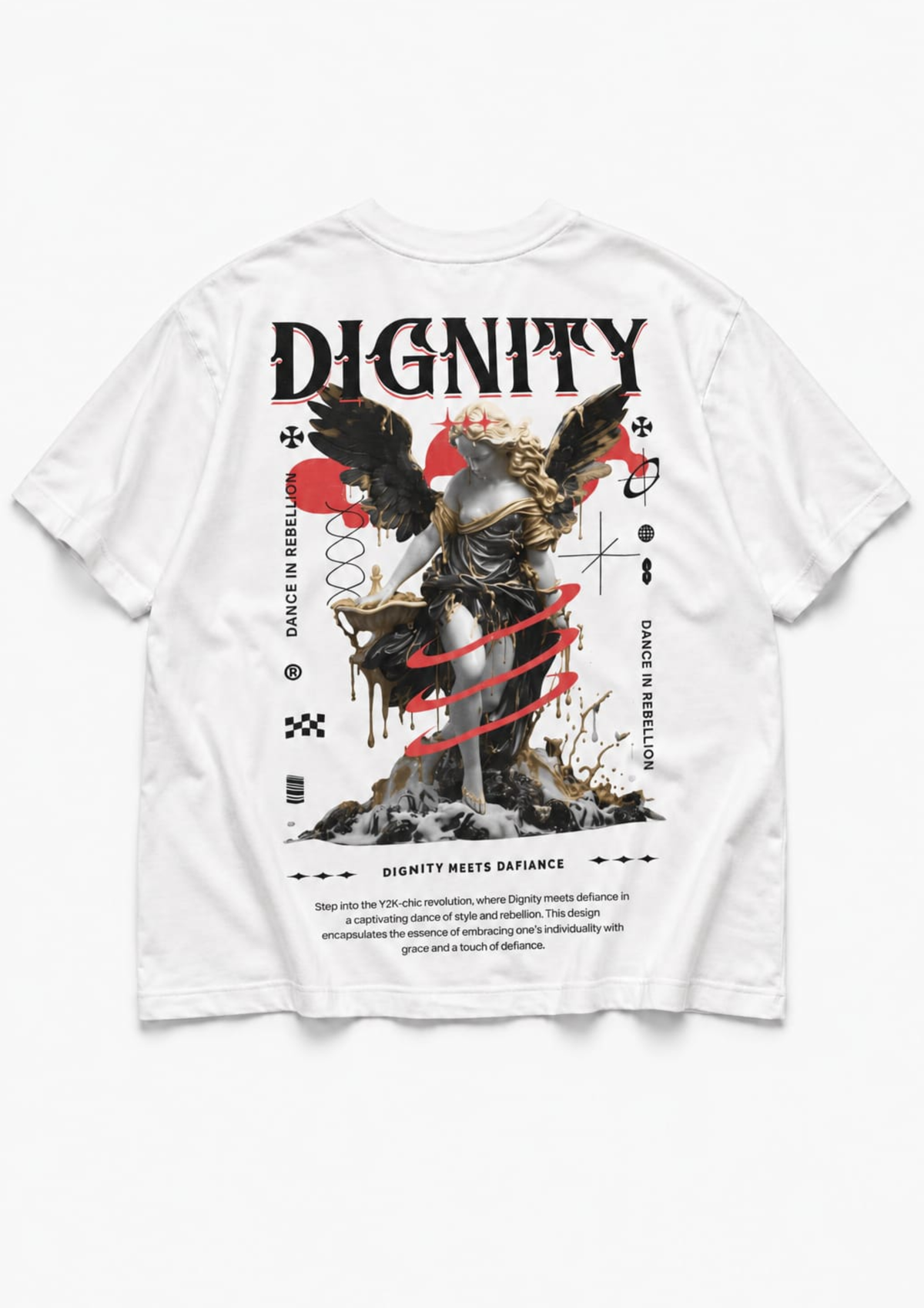 DIGNITY meets DAFIANCE oversized tee - flat lay back print
