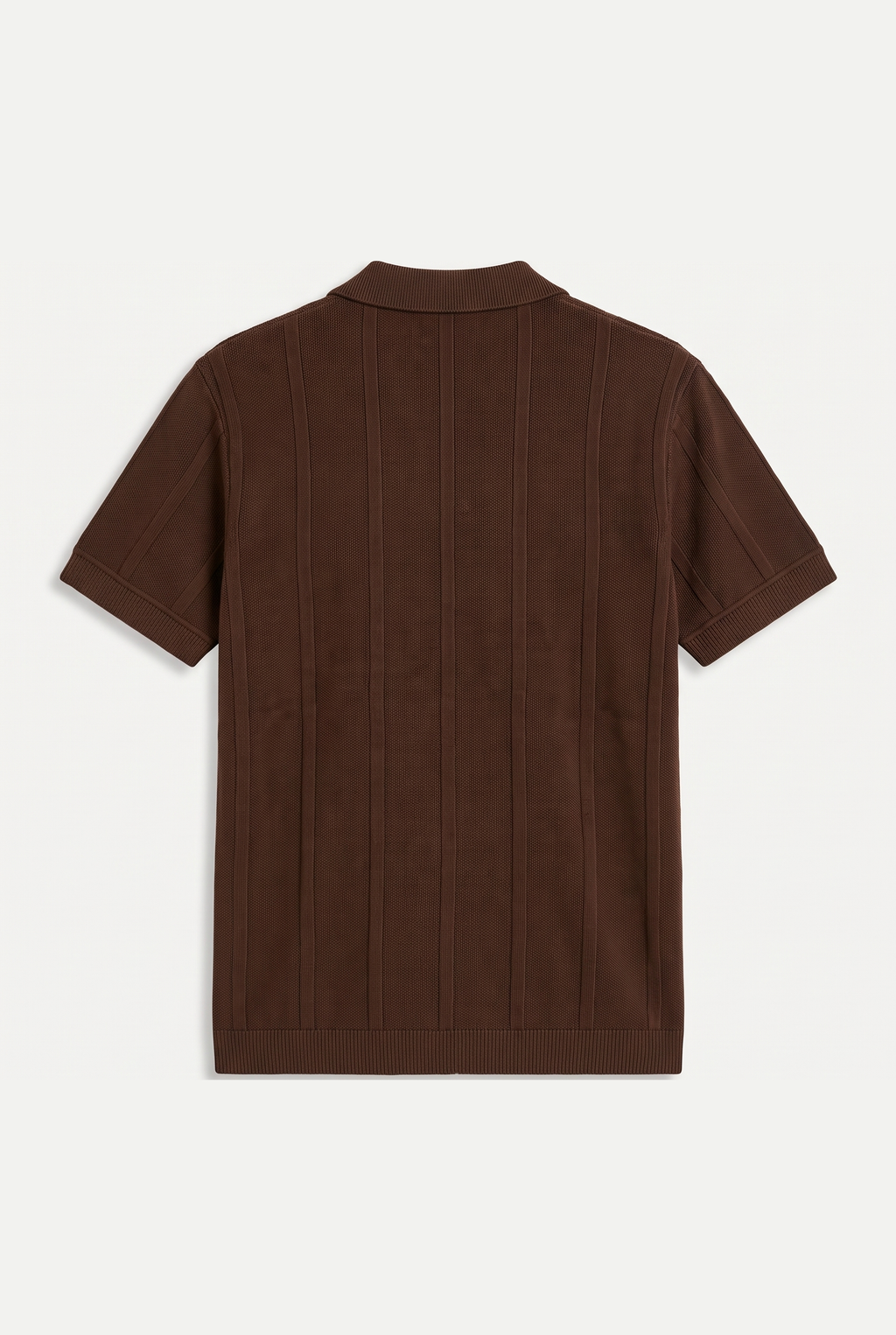 Textured Zip Knit Polo – Chocolate Brown — back lay-flat