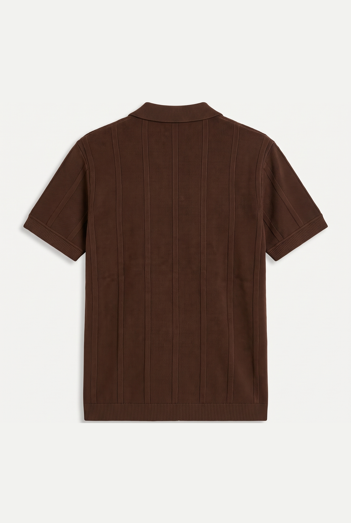 Textured Zip Knit Polo – Chocolate Brown — back lay-flat