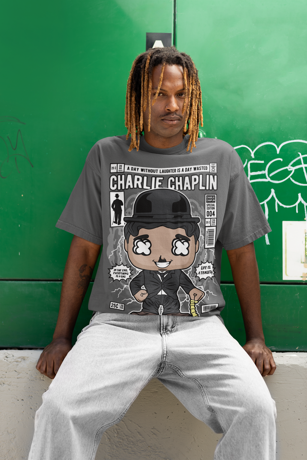 Charlie Chaplin Cartoon Graphic Oversized Unisex Tee