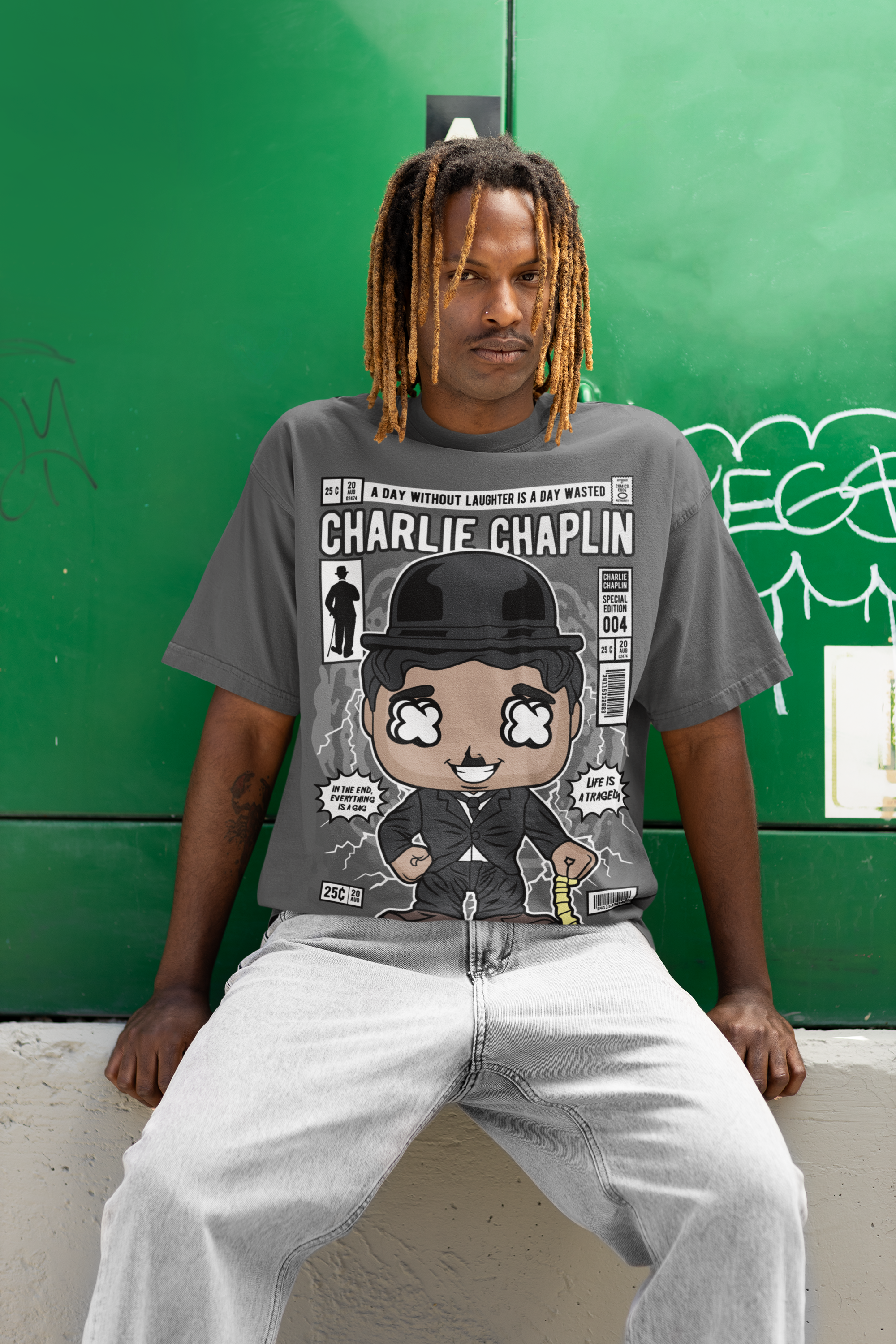Charlie Chaplin Cartoon Graphic Oversized Unisex Tee