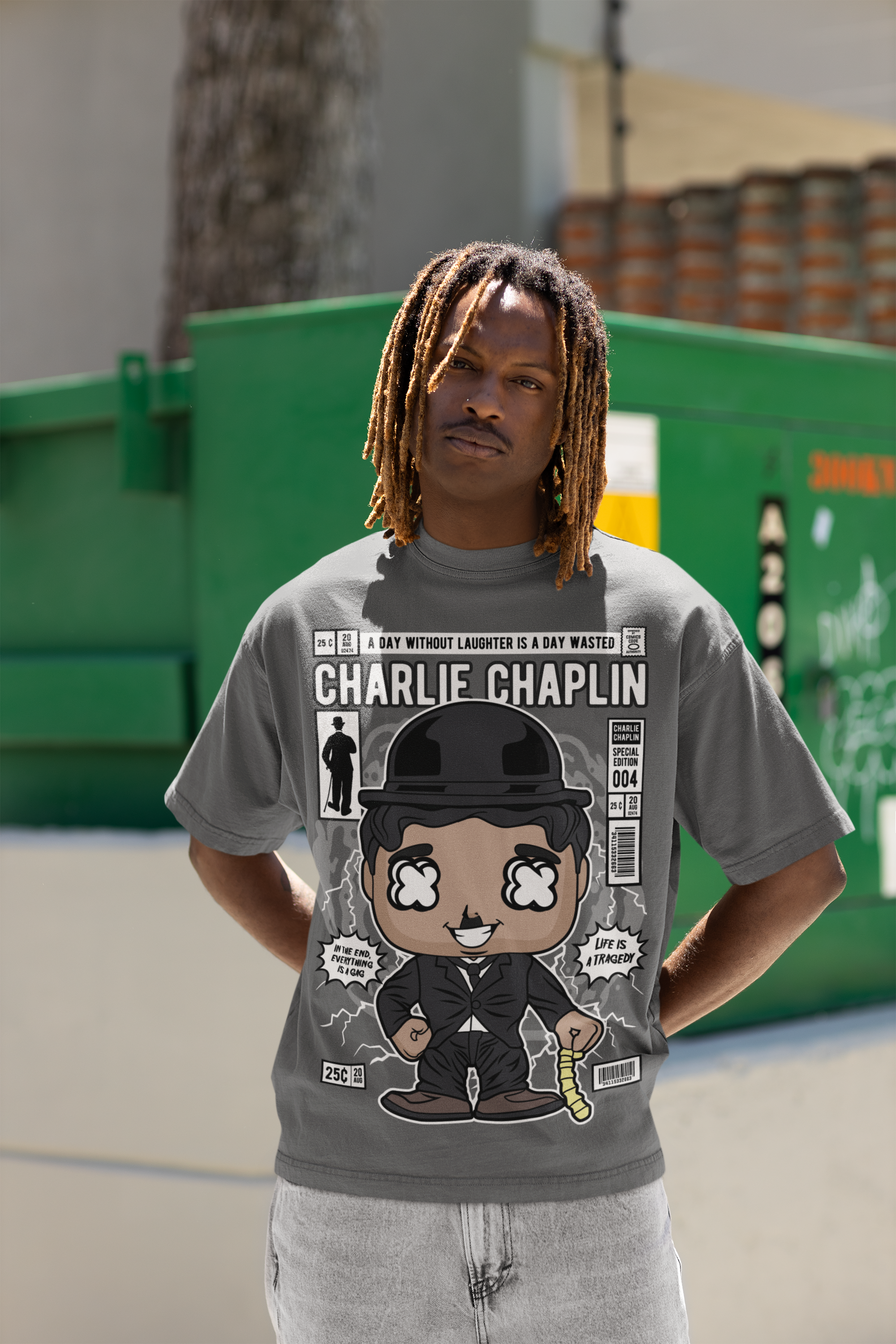 Charlie Chaplin Cartoon Graphic Oversized Unisex Tee