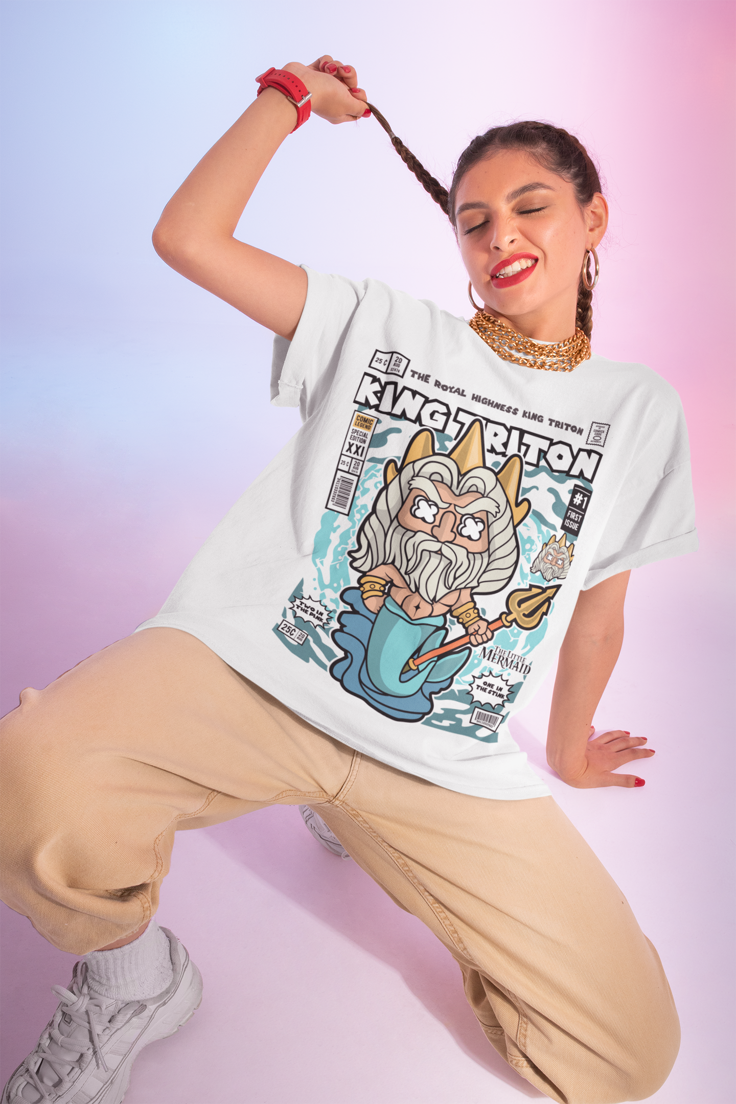 King Triton Oversized Unisex Graphic Tee – White