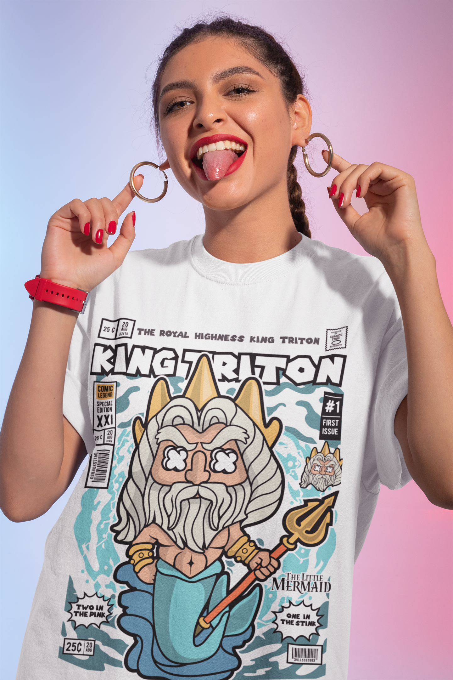 King Triton Oversized Unisex Graphic Tee – White