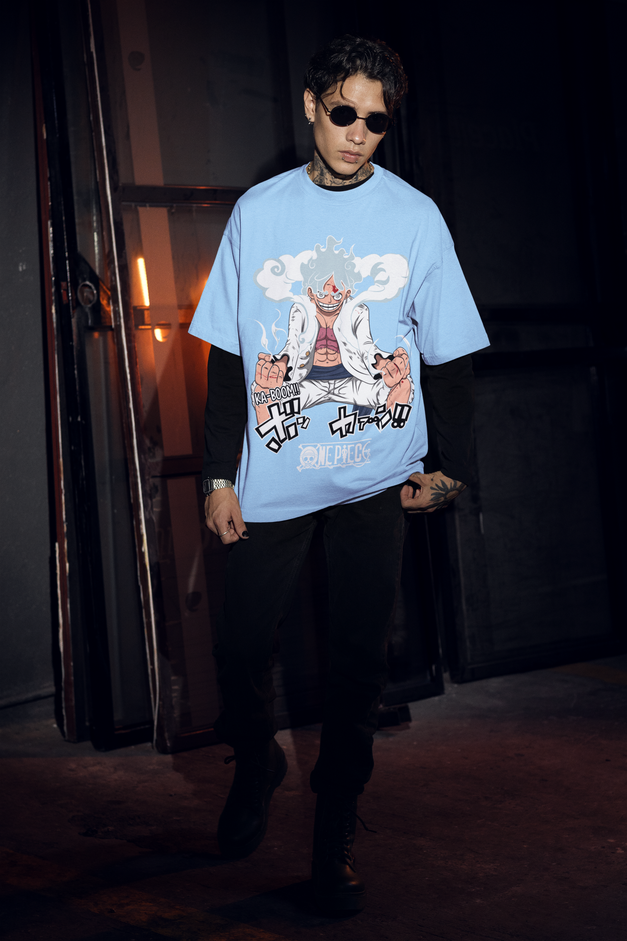 One Piece: Gear 5 Ka-Boom Luffy Oversized Unisex T-Shirt (Sky Blue Edition)