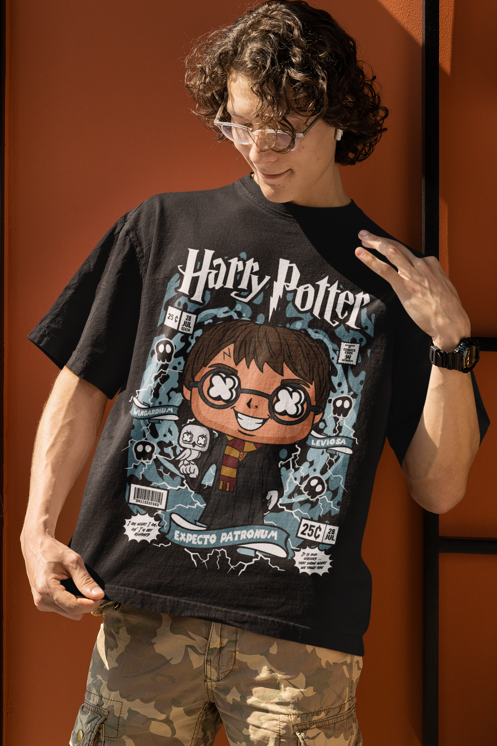 Harry Potter “Expecto Patronum” Oversized Unisex Graphic Tee – Black
