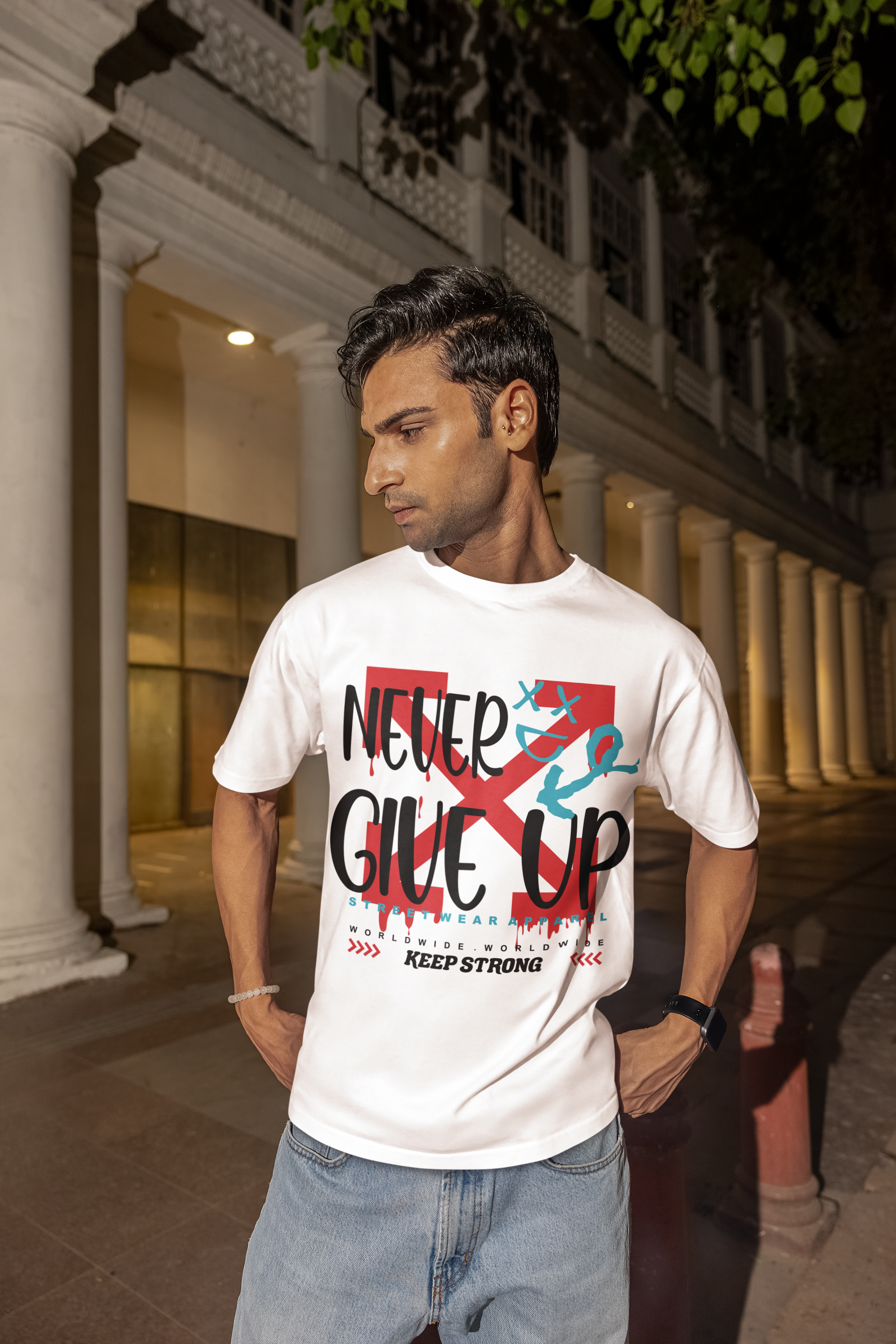 Never Give Up. Oversized Unisex Heavyweight Tee