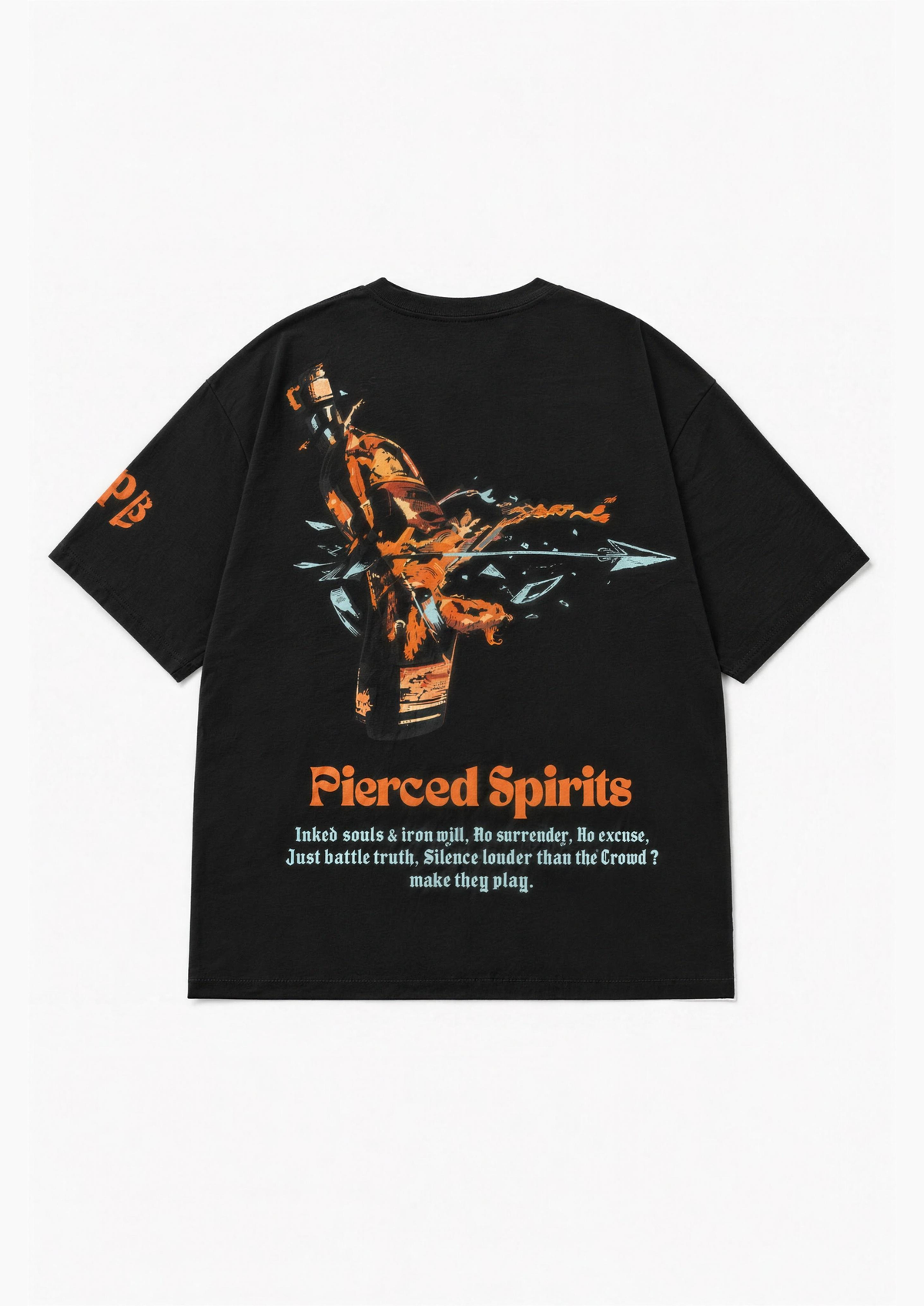 Pierced Spirits oversized heavyweight tee — back print lay-flat