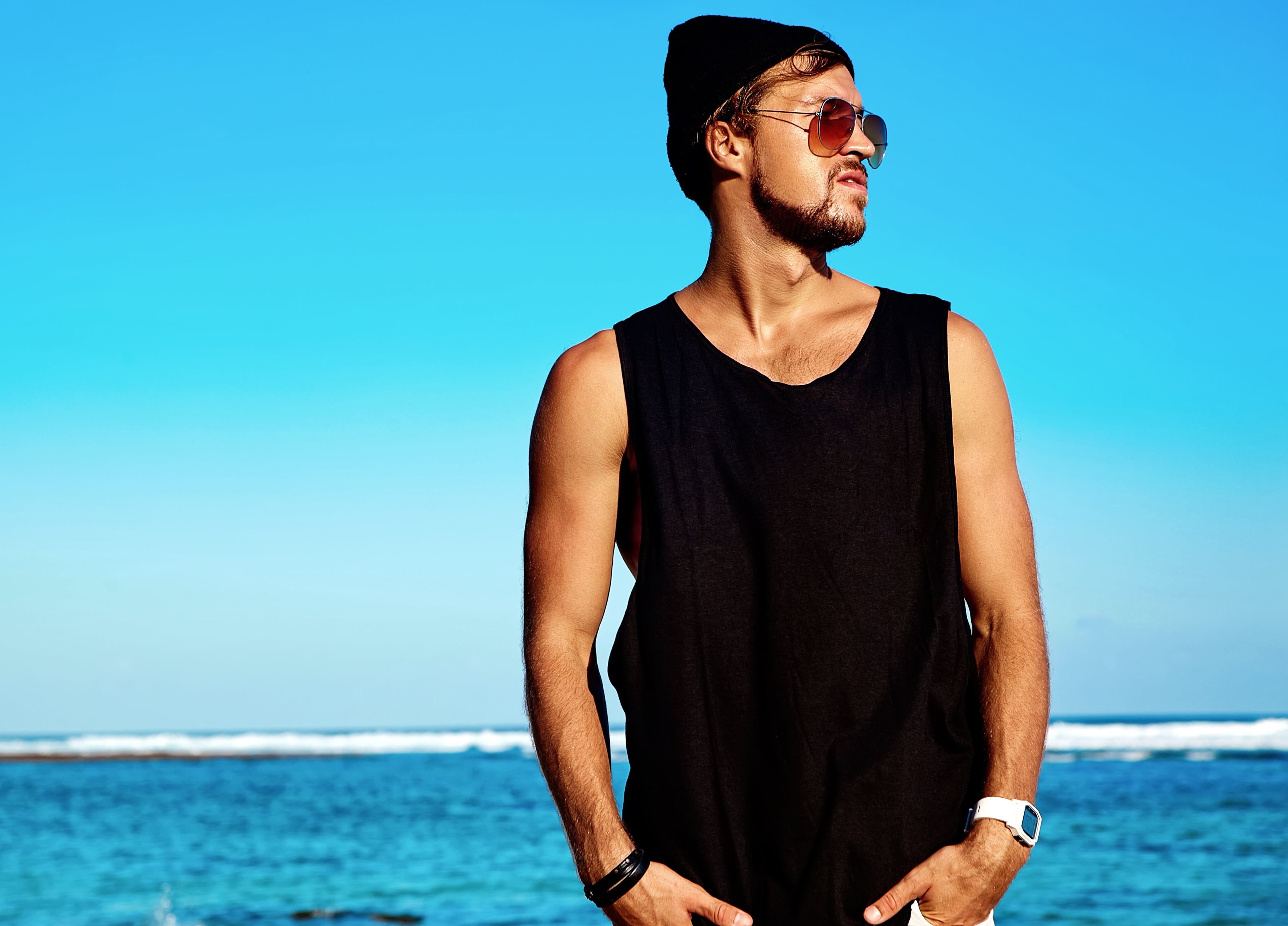 Coastal Vibe Sleeveless Tank – Black