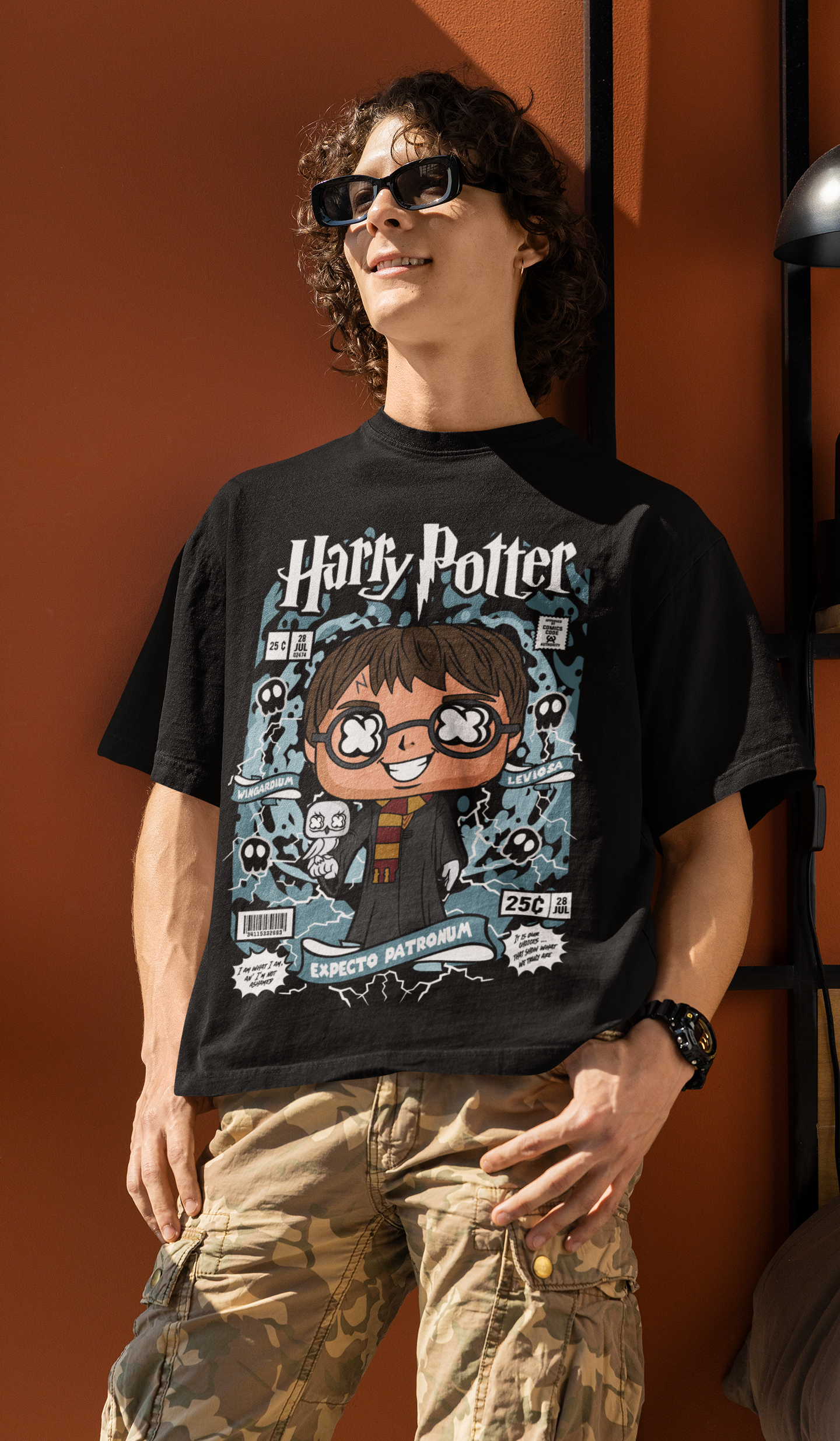 Harry Potter “Expecto Patronum” Oversized Unisex Graphic Tee – Black