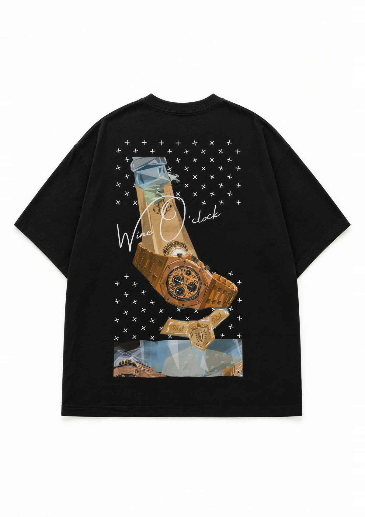 Wine O'clock oversized heavyweight tee - back print lay-flat
