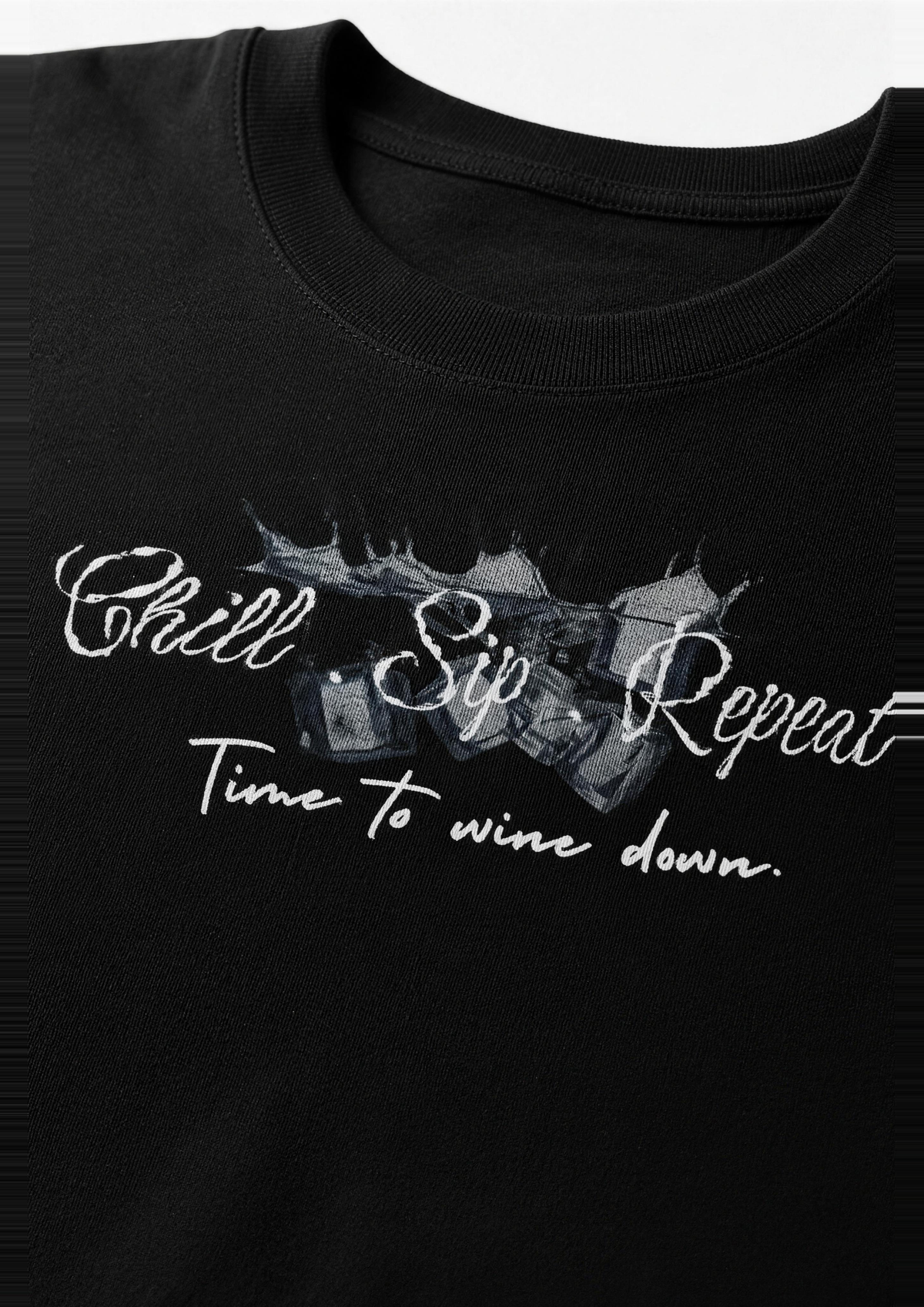 Wine O'clock oversized heavyweight tee - front print close-up